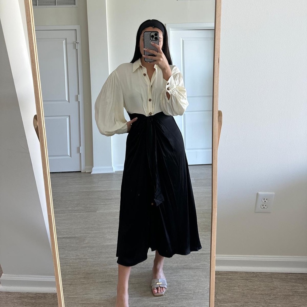FARM Rio Cream Blouson Sleeve Top with Black Wrap Skirt